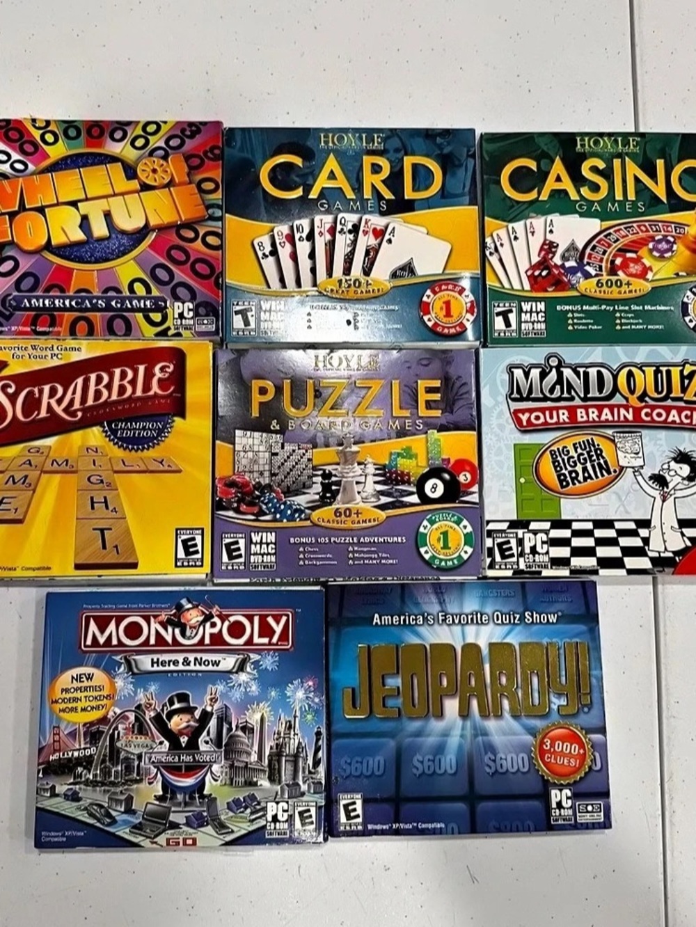 Lot 8 Vintage PC Mac CD-ROM Games Monopoly Scrabble Hoyle Casino Card Puzzle Etc